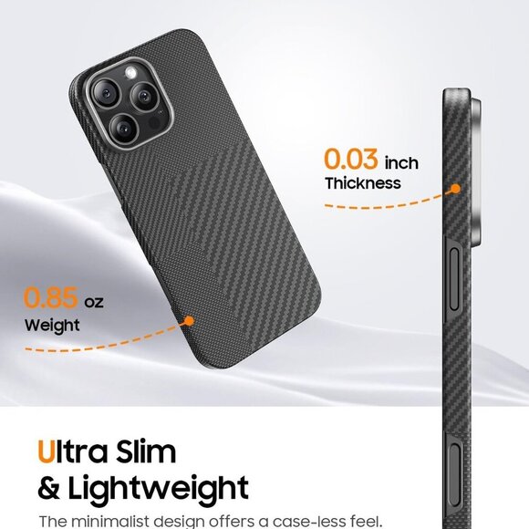 iPhone 16 Pro Case MagSafe Aramid Fiber Ultra Thin 3-in-1 Cover Carbon Texture - Picture 3 of 6
